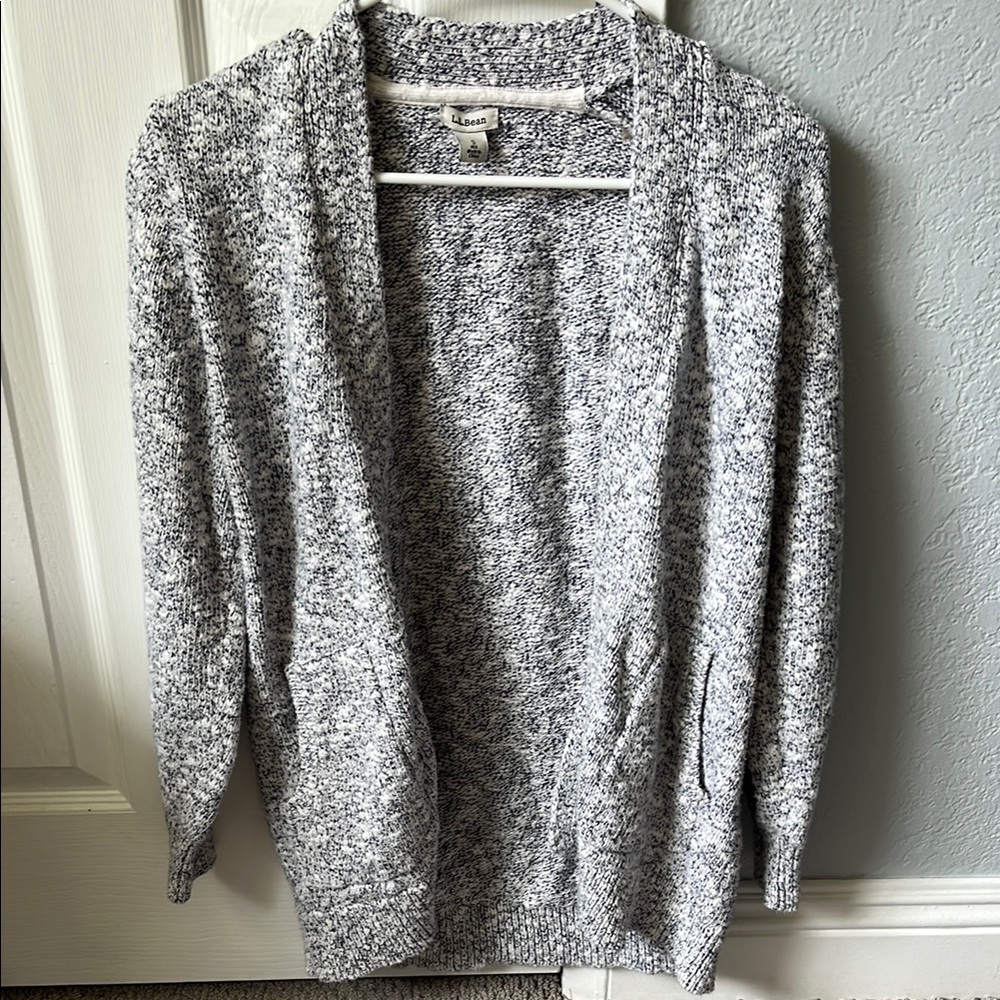 L.L. Bean Blue and White Cardigan Sweater Soft Knit